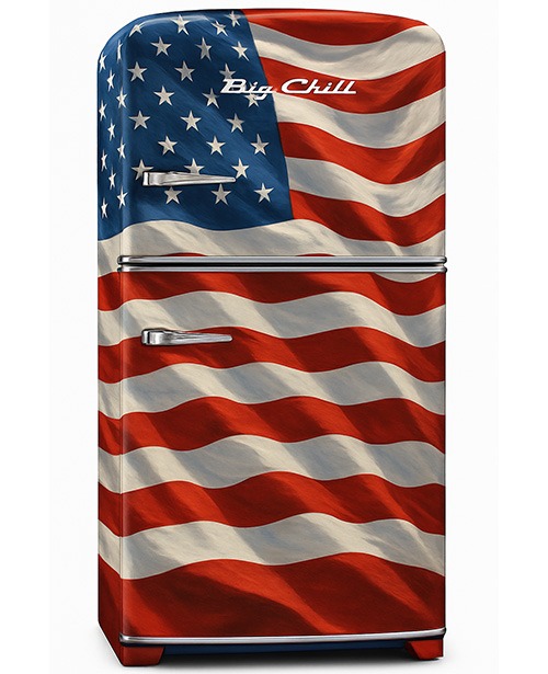 flag-usa American flag wrapped refrigerator