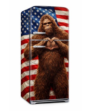 Bigfoot and American Flag wrapped refrigerator