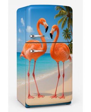 Flamingo wrapped refrigerator